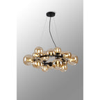 NL9041/AM9 Prague 16 Light Circular Pendant Satin Black Amber Plated
