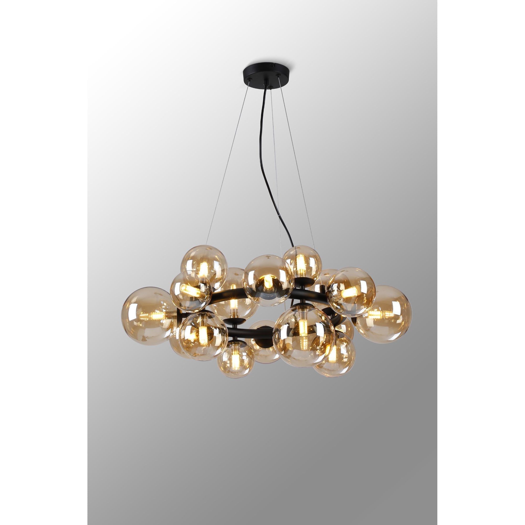 NL9041/AM9 Prague 16 Light Circular Pendant Satin Black Amber Plated