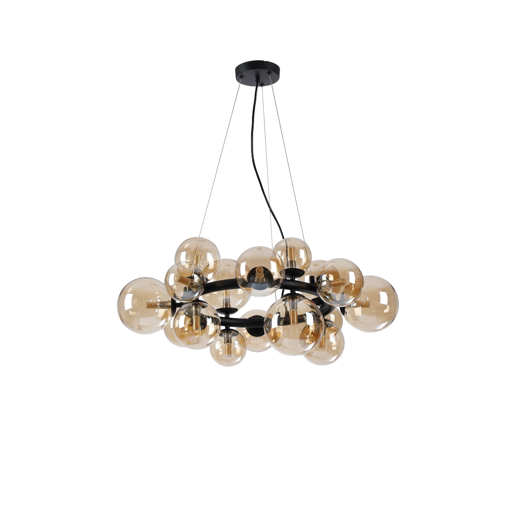 NL9041/AM9 Prague 16 Light Circular Pendant Satin Black Amber Plated