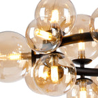 NL9041/AM9 Prague 16 Light Circular Pendant Satin Black Amber Plated