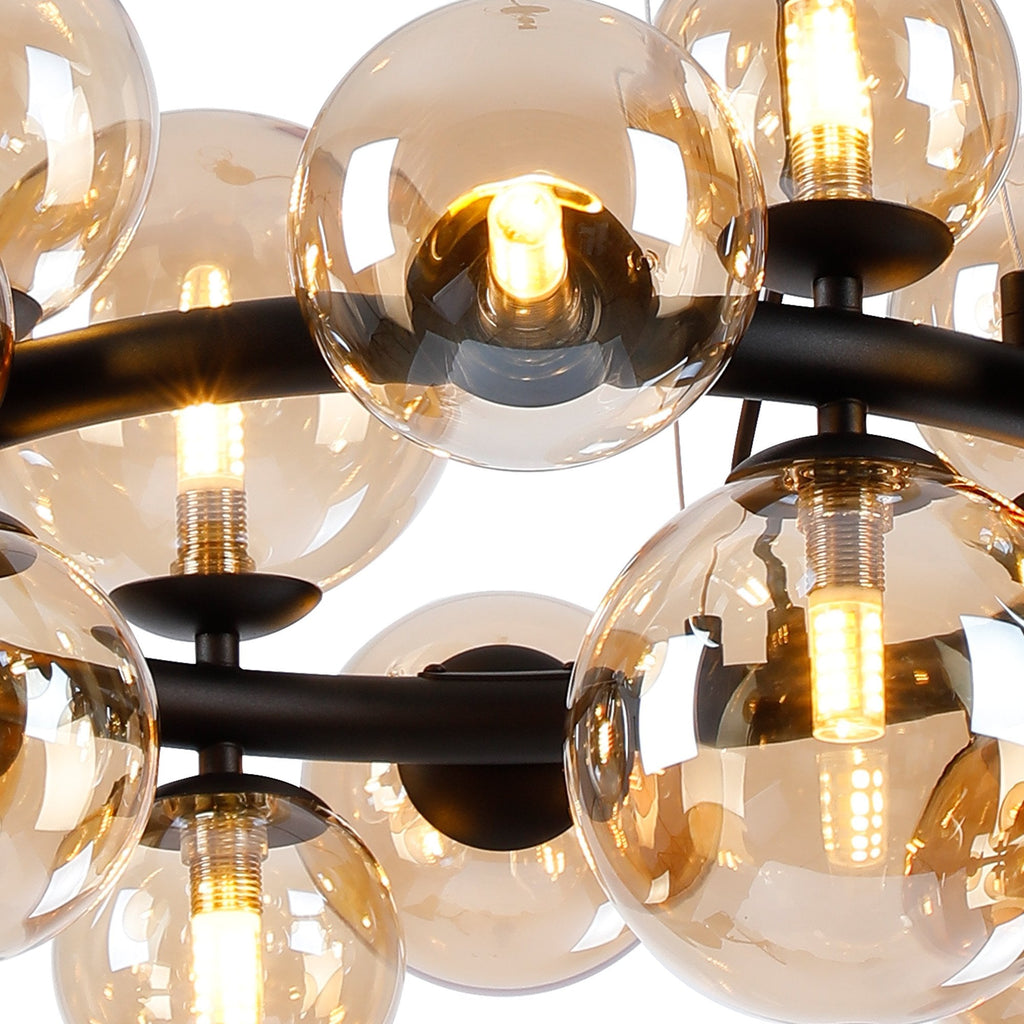 NL9041/AM9 Prague 16 Light Circular Pendant Satin Black Amber Plated