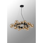 NL9041/AM9 Prague 16 Light Circular Pendant Satin Black Amber Plated