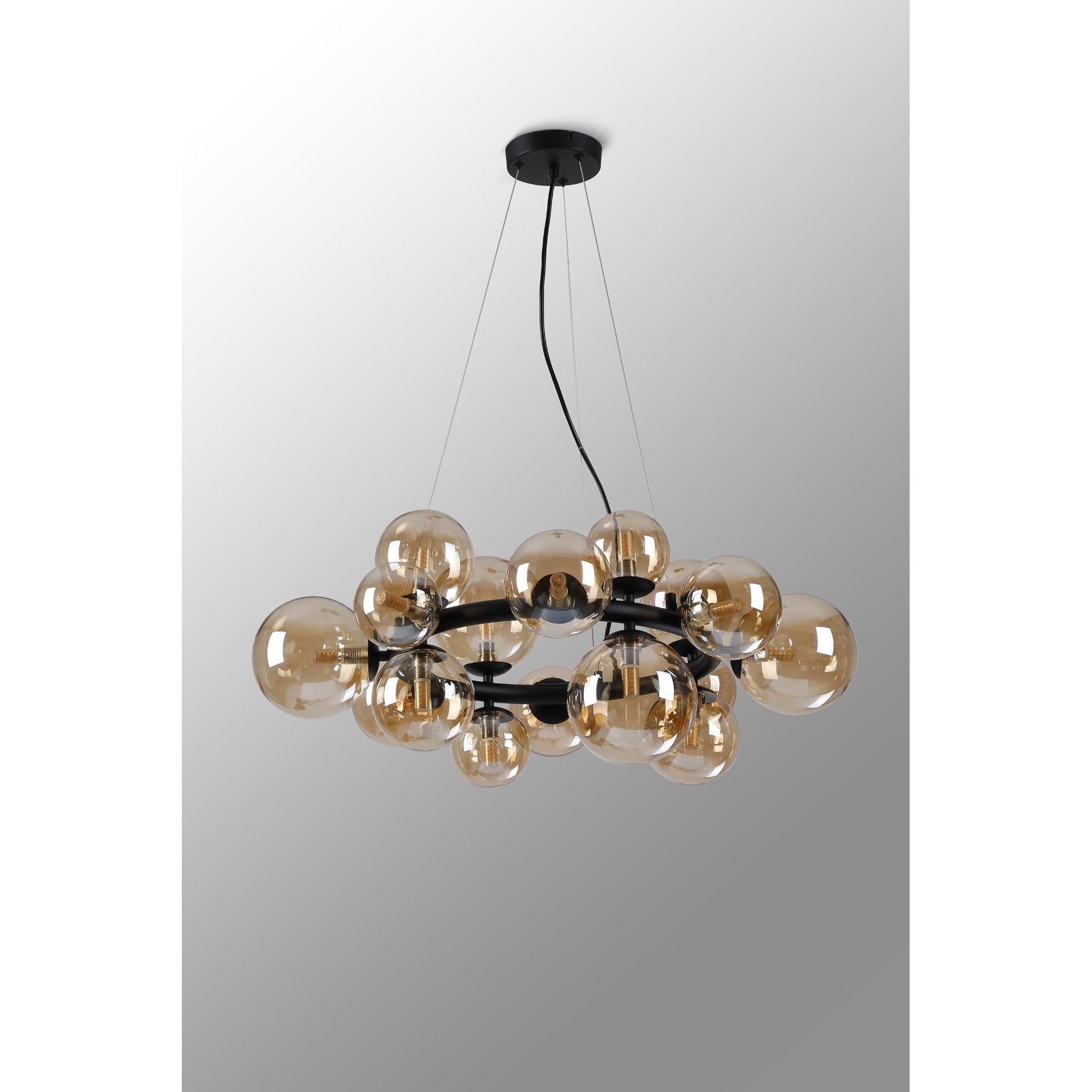 NL9041/AM9 Prague 16 Light Circular Pendant Satin Black Amber Plated