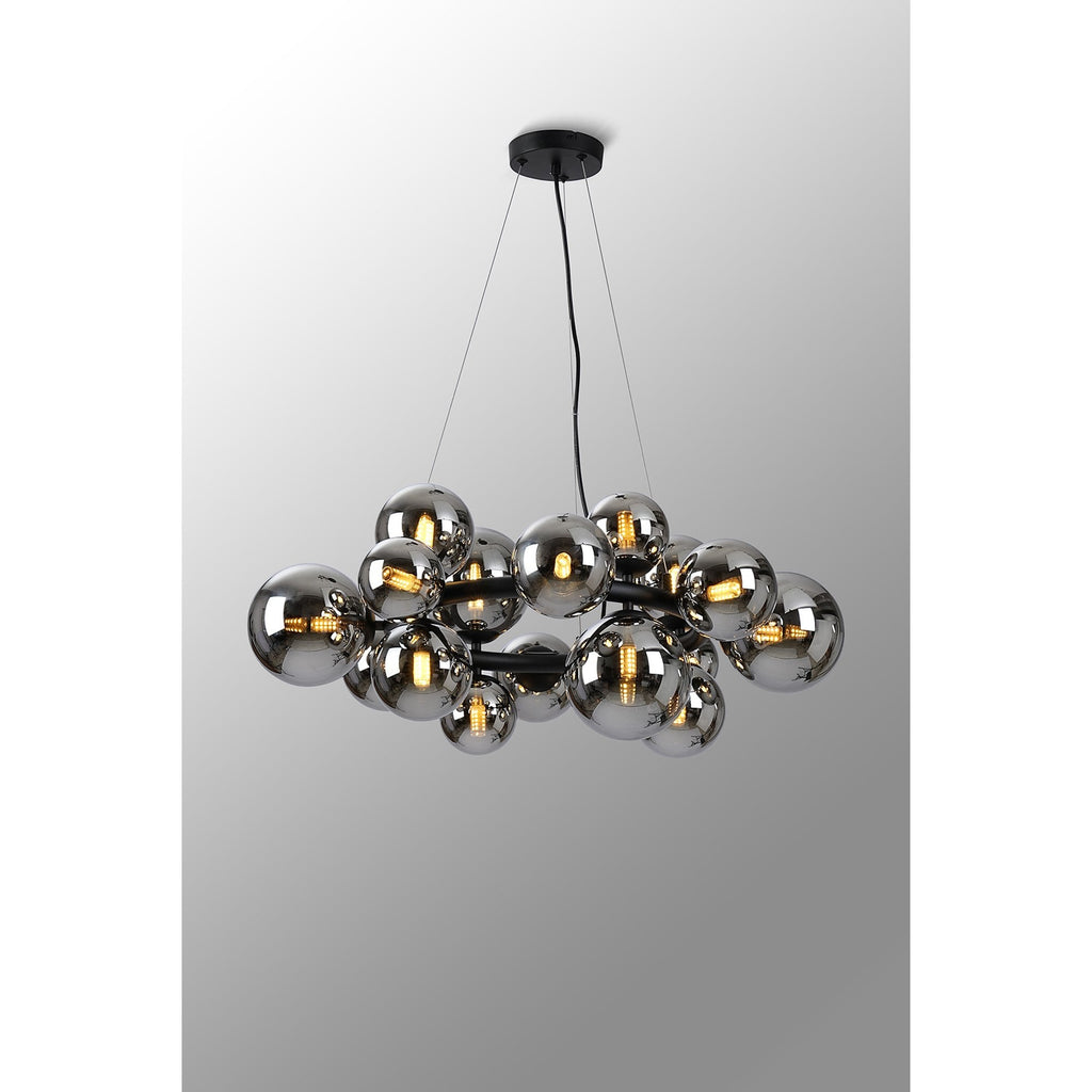NL9041/CH9 Prague 16 Light Circular Pendant Satin Black Chrome Plated
