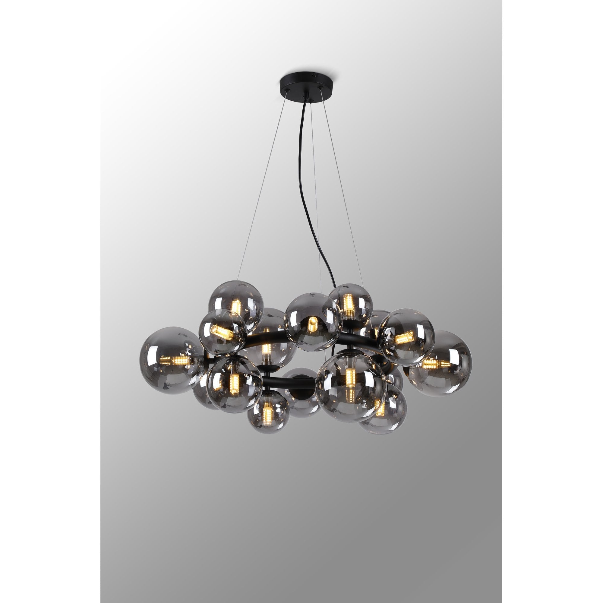 NL9041/SM9 Prague 16 Light Circular Pendant Satin Black Smoke Plated