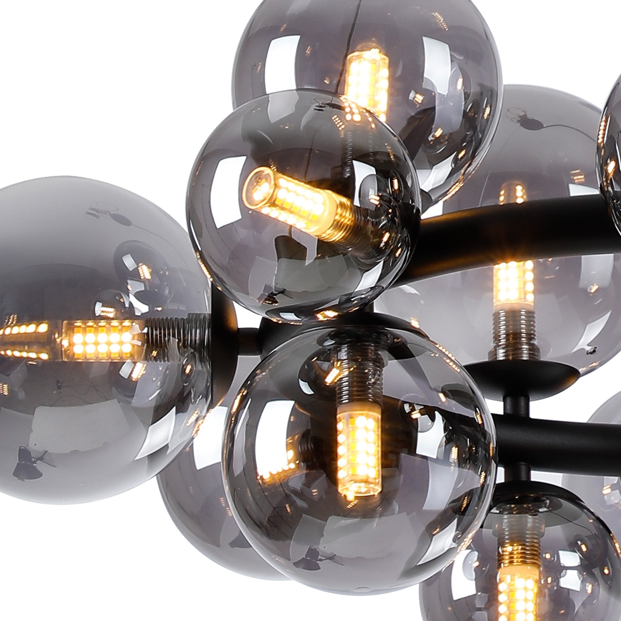 NL9041/SM9 Prague 16 Light Circular Pendant Satin Black Smoke Plated