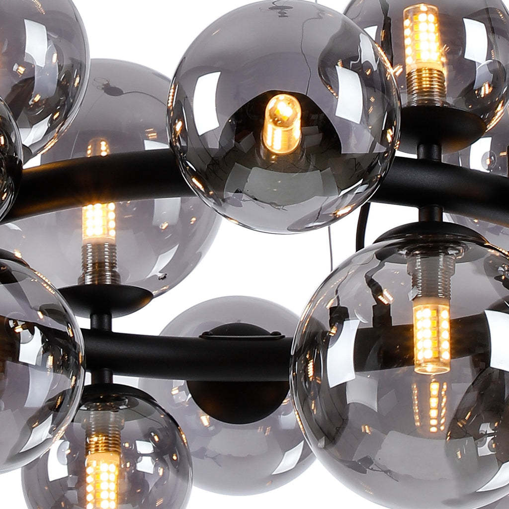 NL9041/SM9 Prague 16 Light Circular Pendant Satin Black Smoke Plated