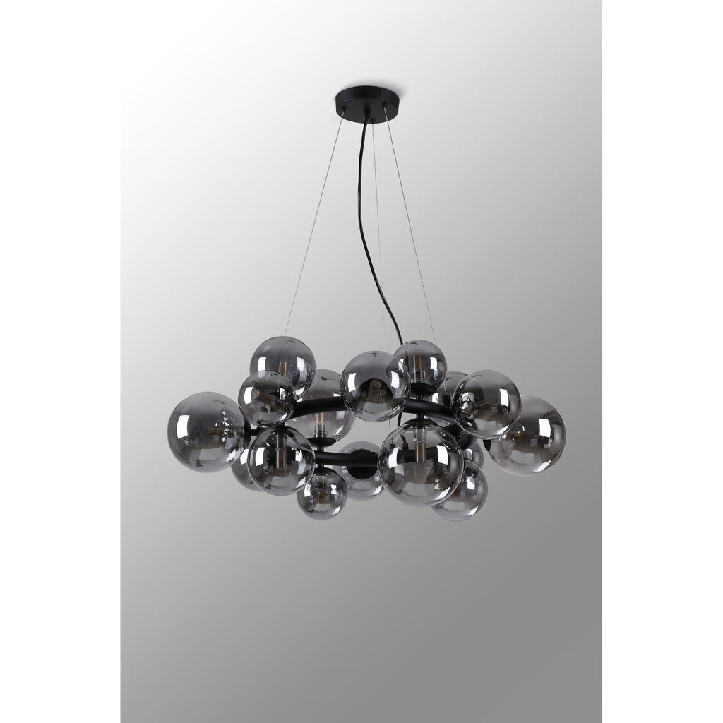 NL9041/SM9 Prague 16 Light Circular Pendant Satin Black Smoke Plated