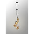 NL9042/AM9 Prague 5 Light Pendant Satin Black Amber Plated