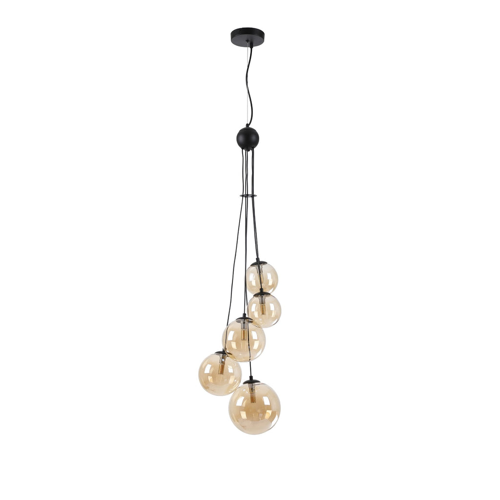 NL9042/AM9 Prague 5 Light Pendant Satin Black Amber Plated