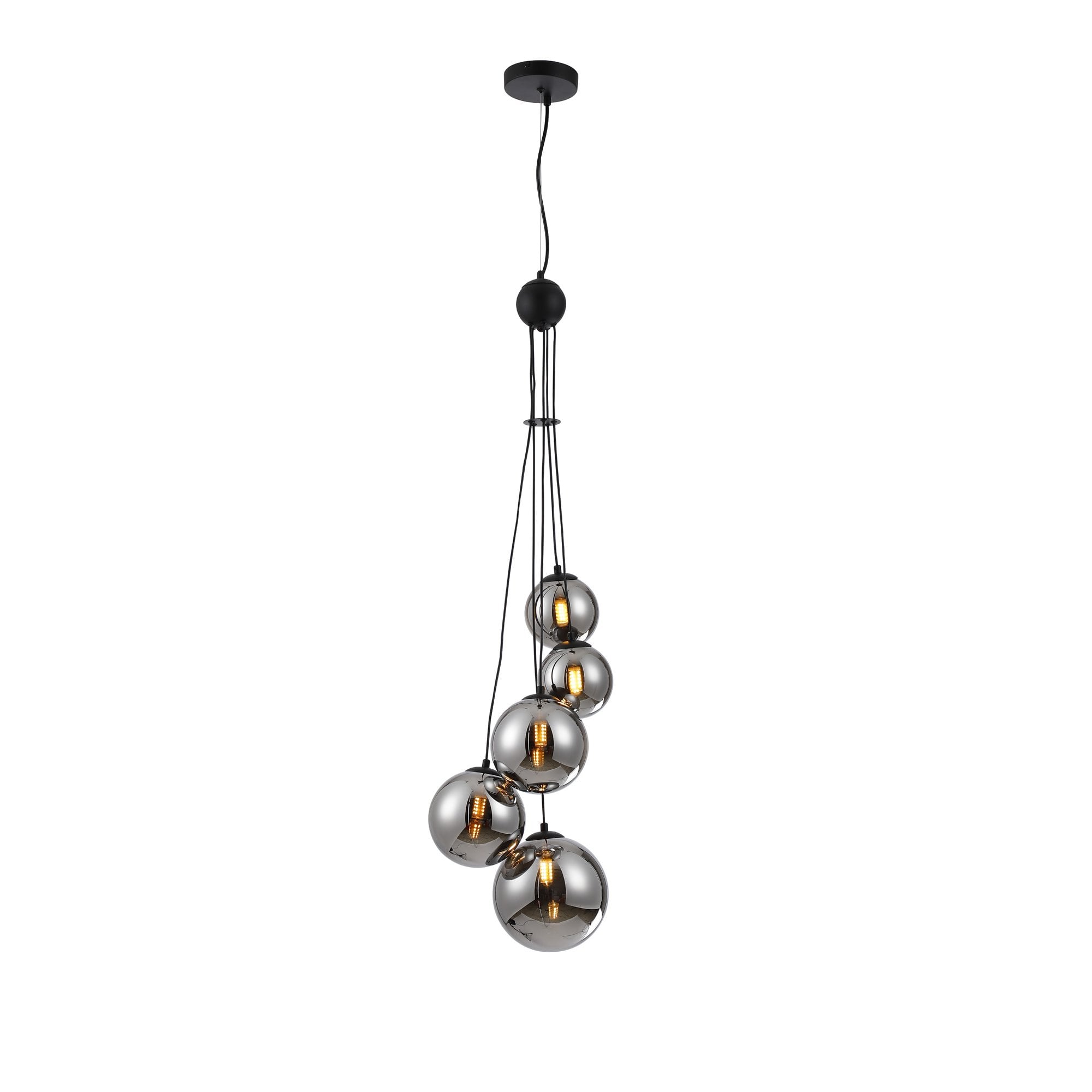NL9042/CH9 Prague 5 Light Pendant Satin Black Chrome Plated