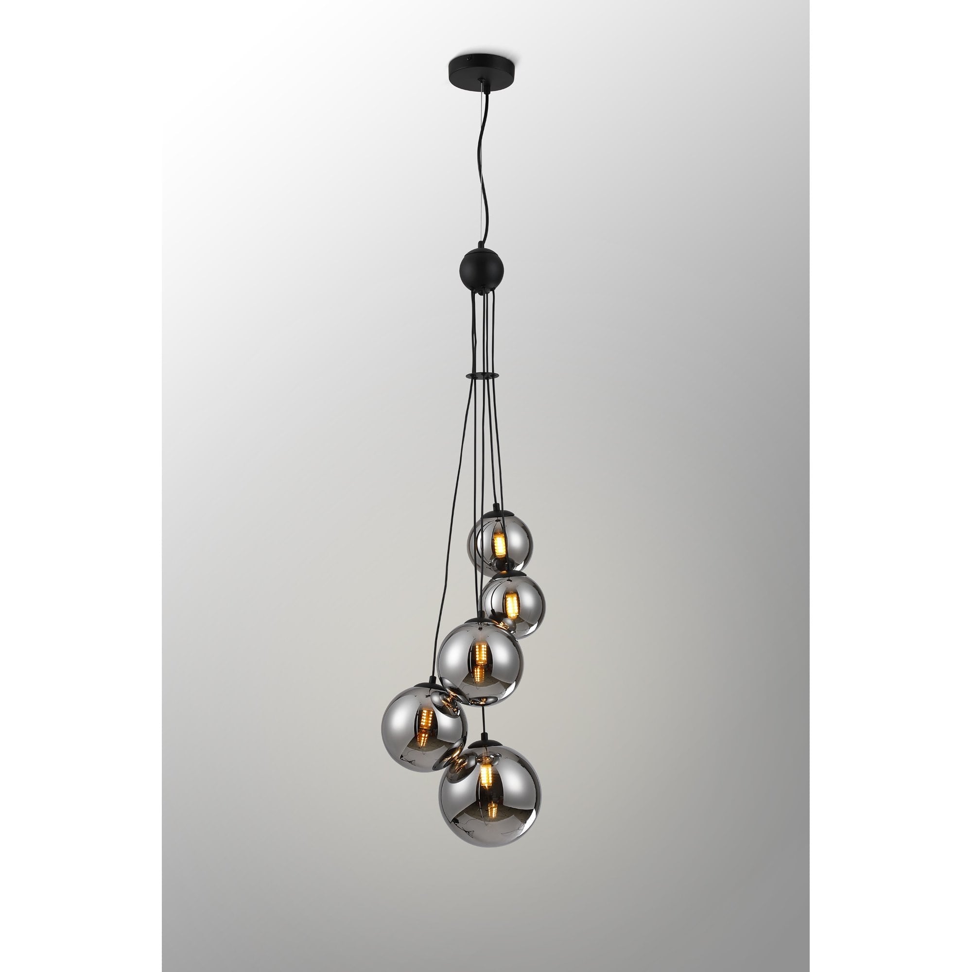 NL9042/CH9 Prague 5 Light Pendant Satin Black Chrome Plated