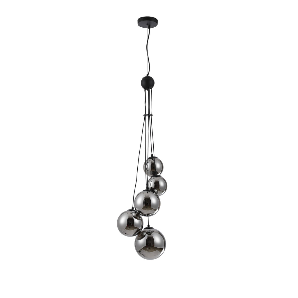NL9042/CH9 Prague 5 Light Pendant Satin Black Chrome Plated