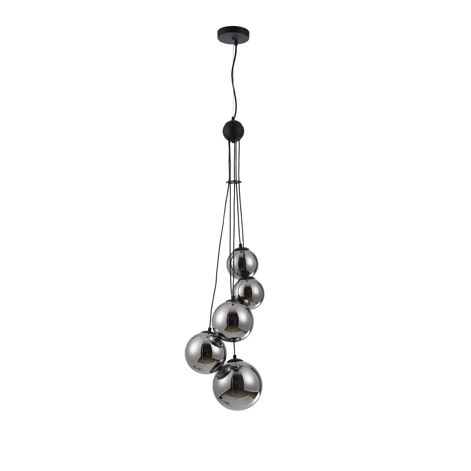 NL9042/CH9 Prague 5 Light Pendant Satin Black Chrome Plated