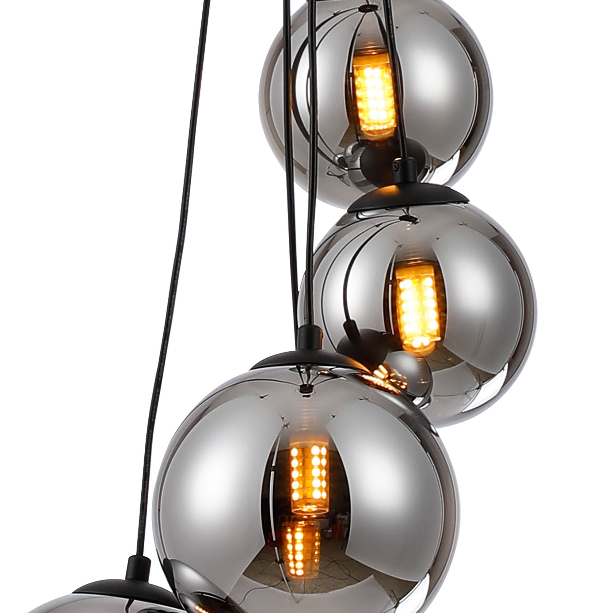 NL9042/CH9 Prague 5 Light Pendant Satin Black Chrome Plated
