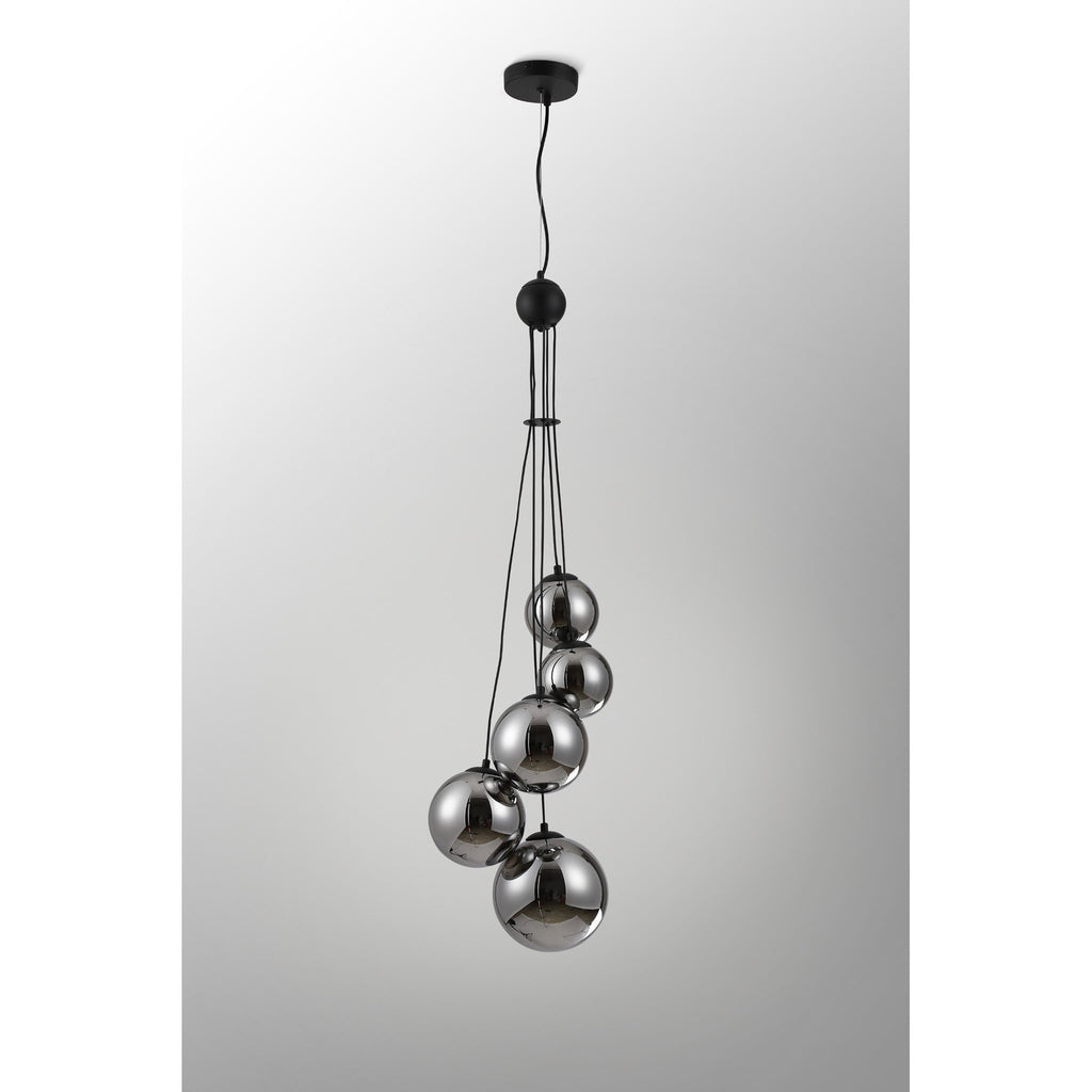NL9042/CH9 Prague 5 Light Pendant Satin Black Chrome Plated
