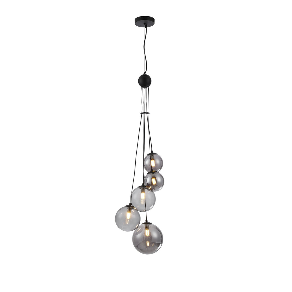 NL9042/SM9 Prague 5 Light Pendant Satin Black Smoke Plated