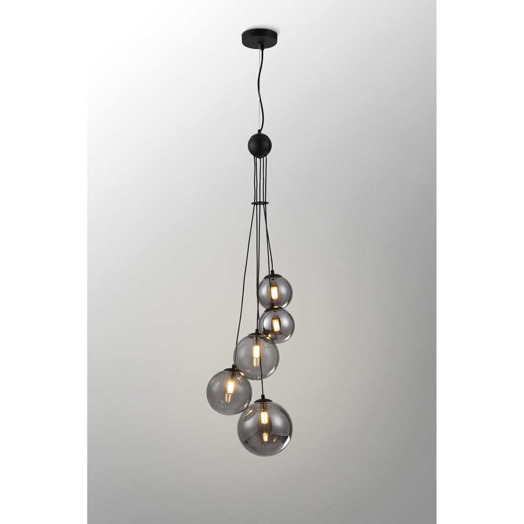 NL9042/SM9 Prague 5 Light Pendant Satin Black Smoke Plated