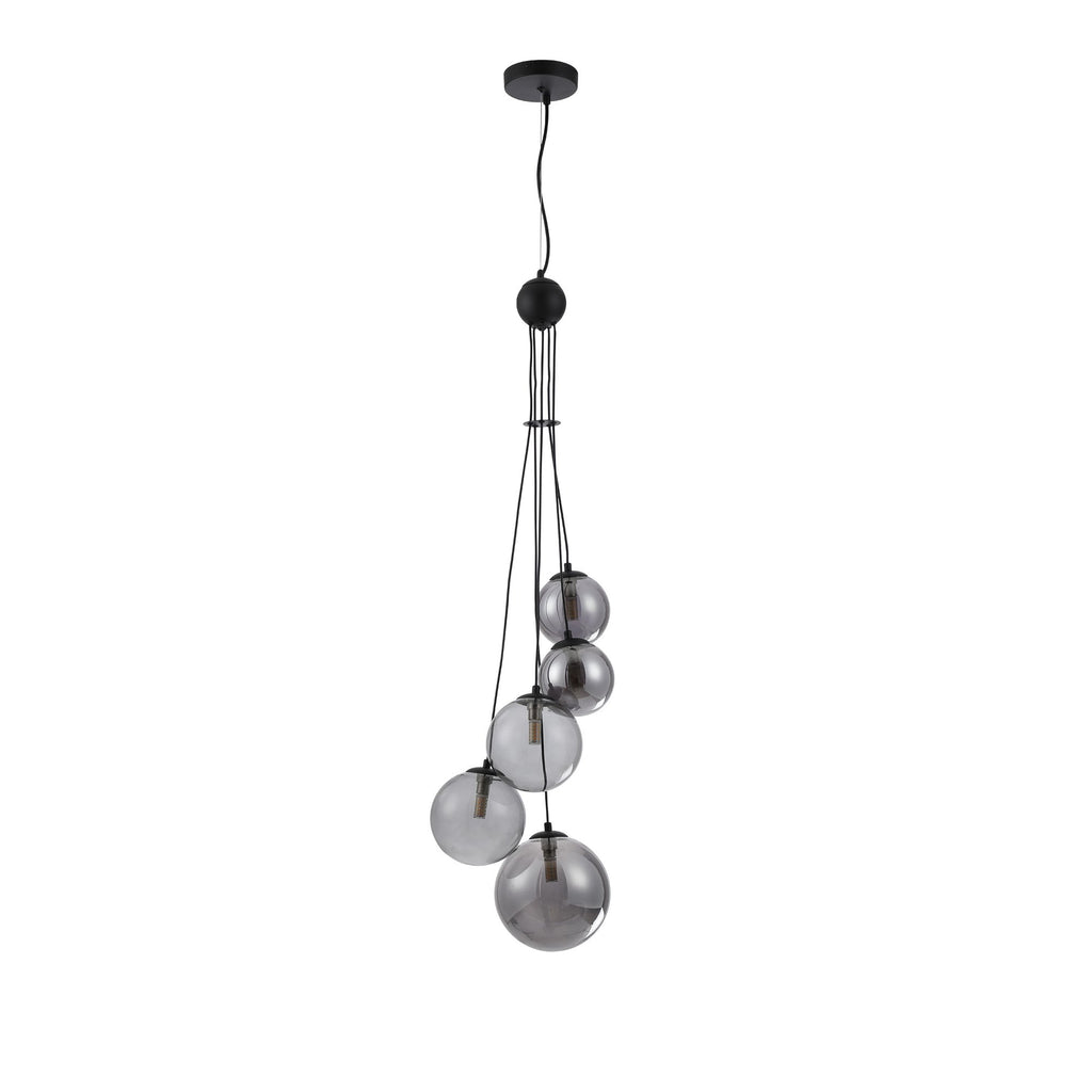 NL9042/SM9 Prague 5 Light Pendant Satin Black Smoke Plated