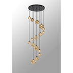 NL9043/AM9 Prague 16 Light Pendant Satin Black Amber Plated