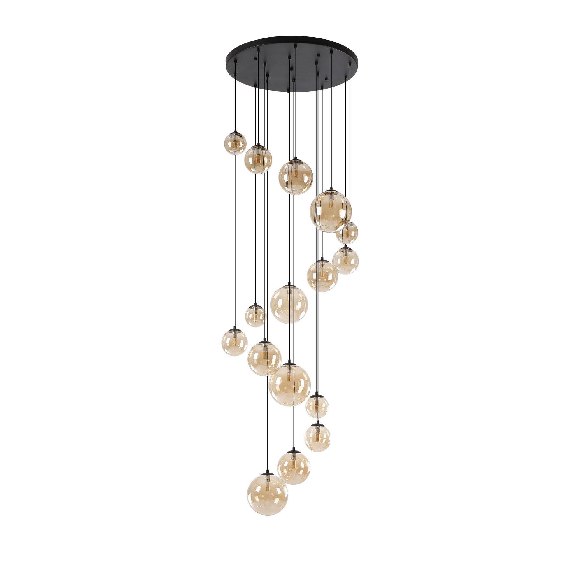NL9043/AM9 Prague 16 Light Pendant Satin Black Amber Plated