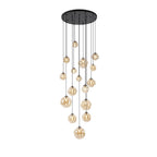 NL9043/AM9 Prague 16 Light Pendant Satin Black Amber Plated