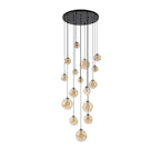 NL9043/AM9 Prague 16 Light Pendant Satin Black Amber Plated