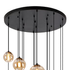 NL9043/AM9 Prague 16 Light Pendant Satin Black Amber Plated