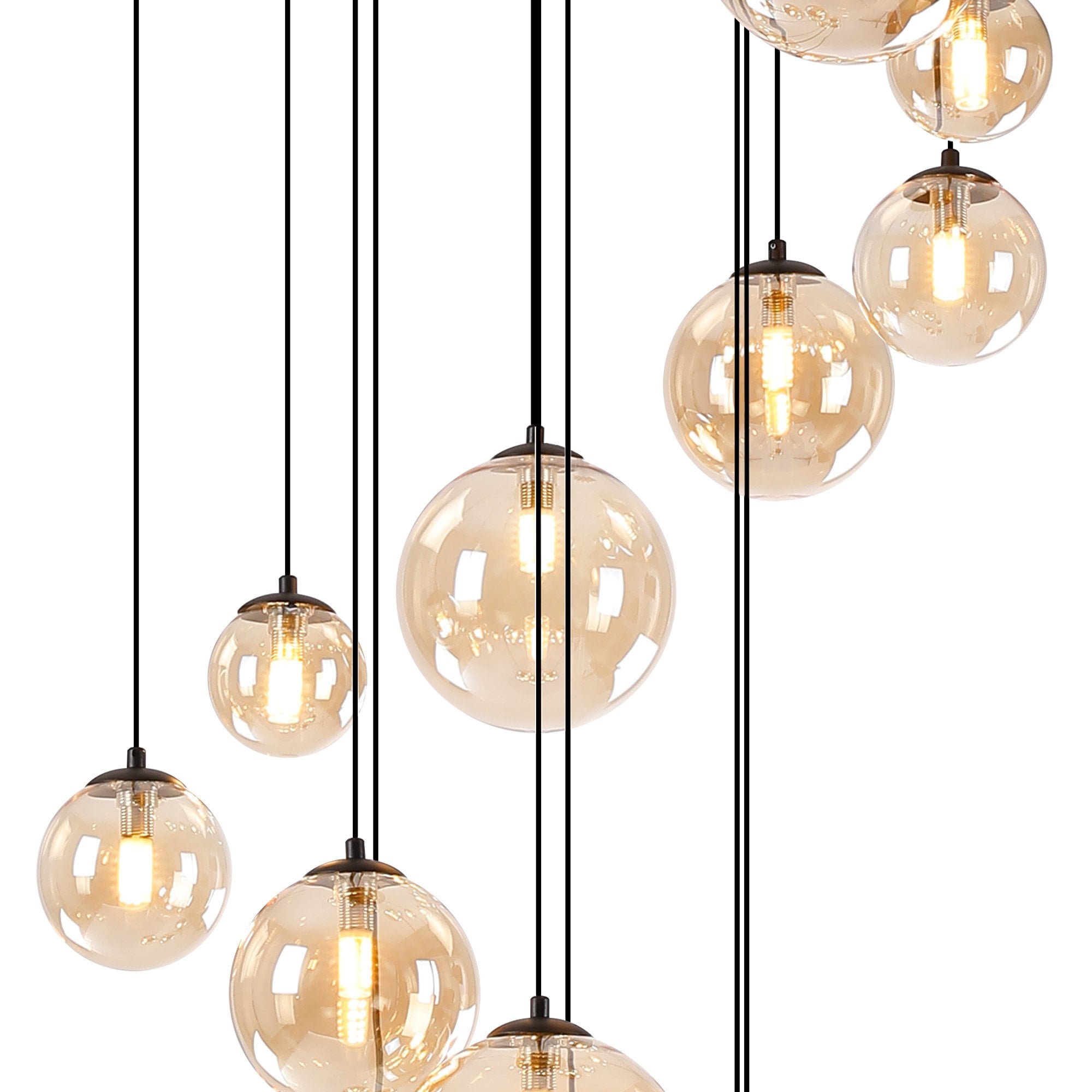 NL9043/AM9 Prague 16 Light Pendant Satin Black Amber Plated