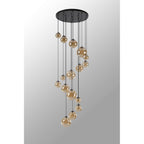 NL9043/AM9 Prague 16 Light Pendant Satin Black Amber Plated