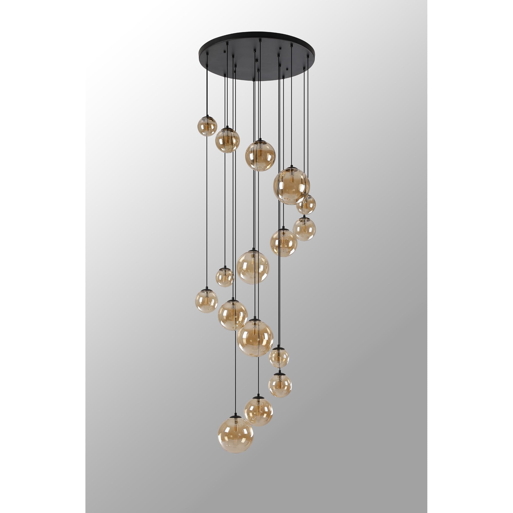 NL9043/AM9 Prague 16 Light Pendant Satin Black Amber Plated
