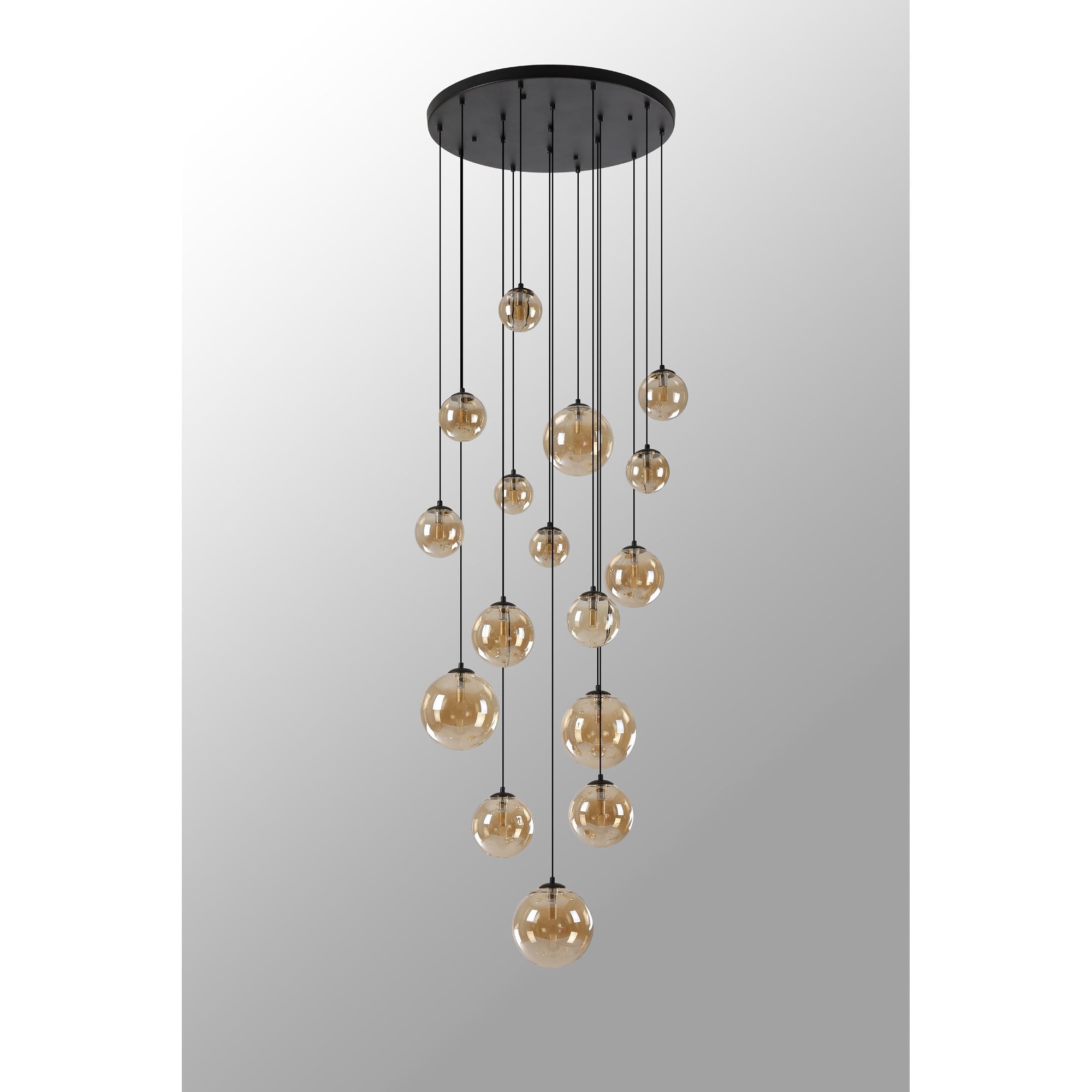 NL9043/AM9 Prague 16 Light Pendant Satin Black Amber Plated