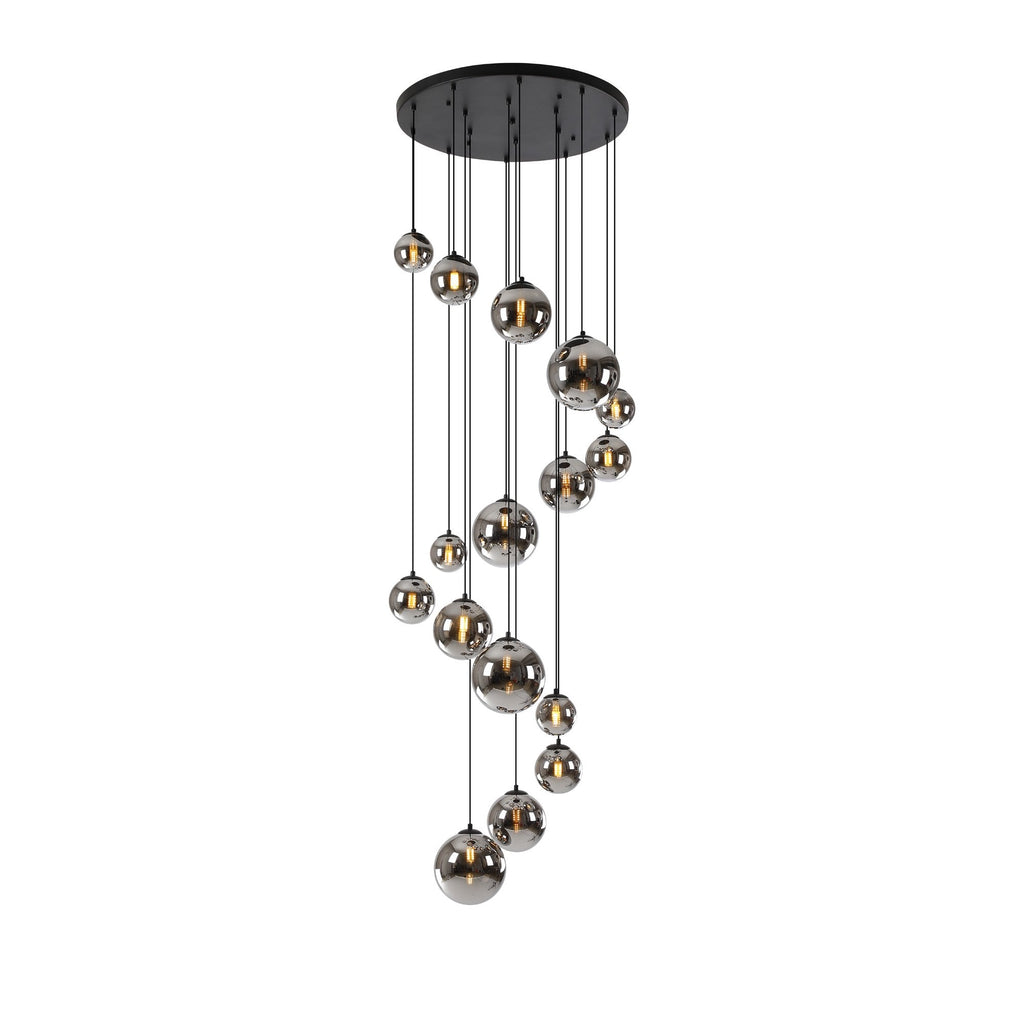 NL9043/CH9 Prague 16 Light Pendant Satin Black Chrome Plated
