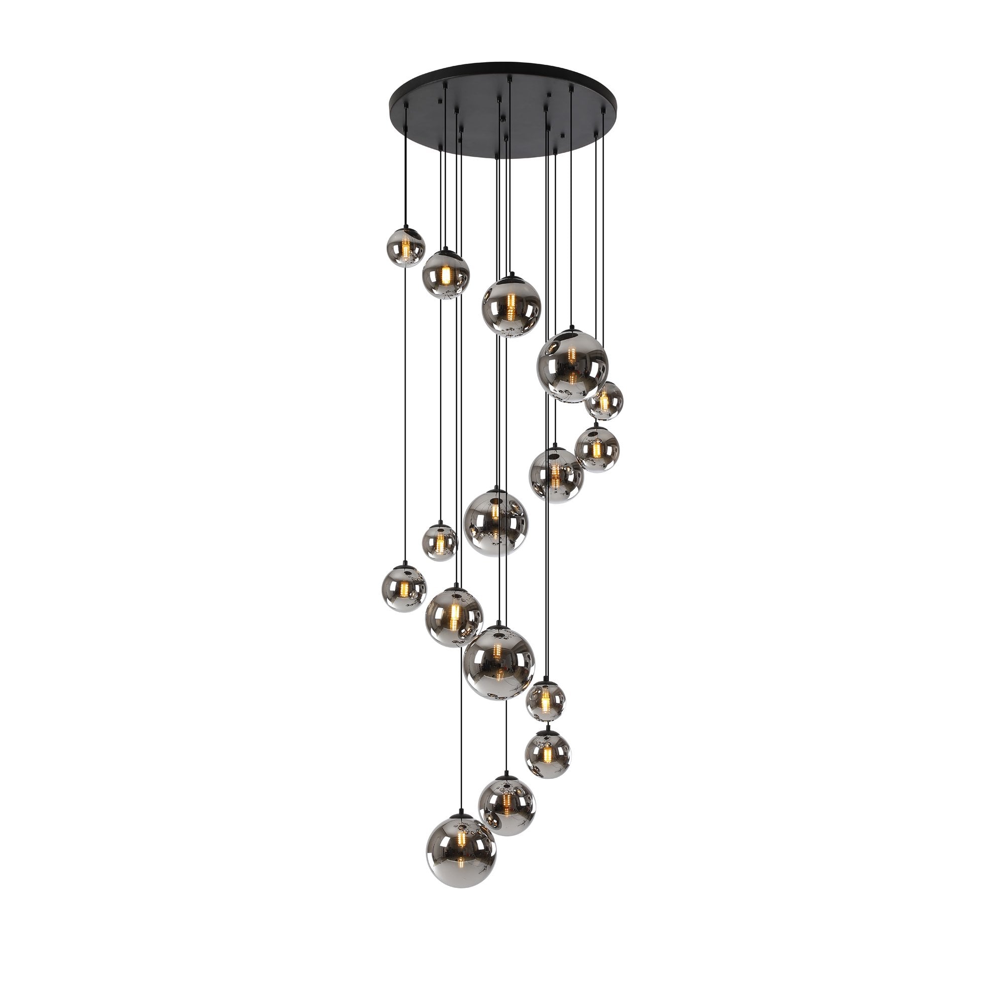 NL9043/CH9 Prague 16 Light Pendant Satin Black Chrome Plated