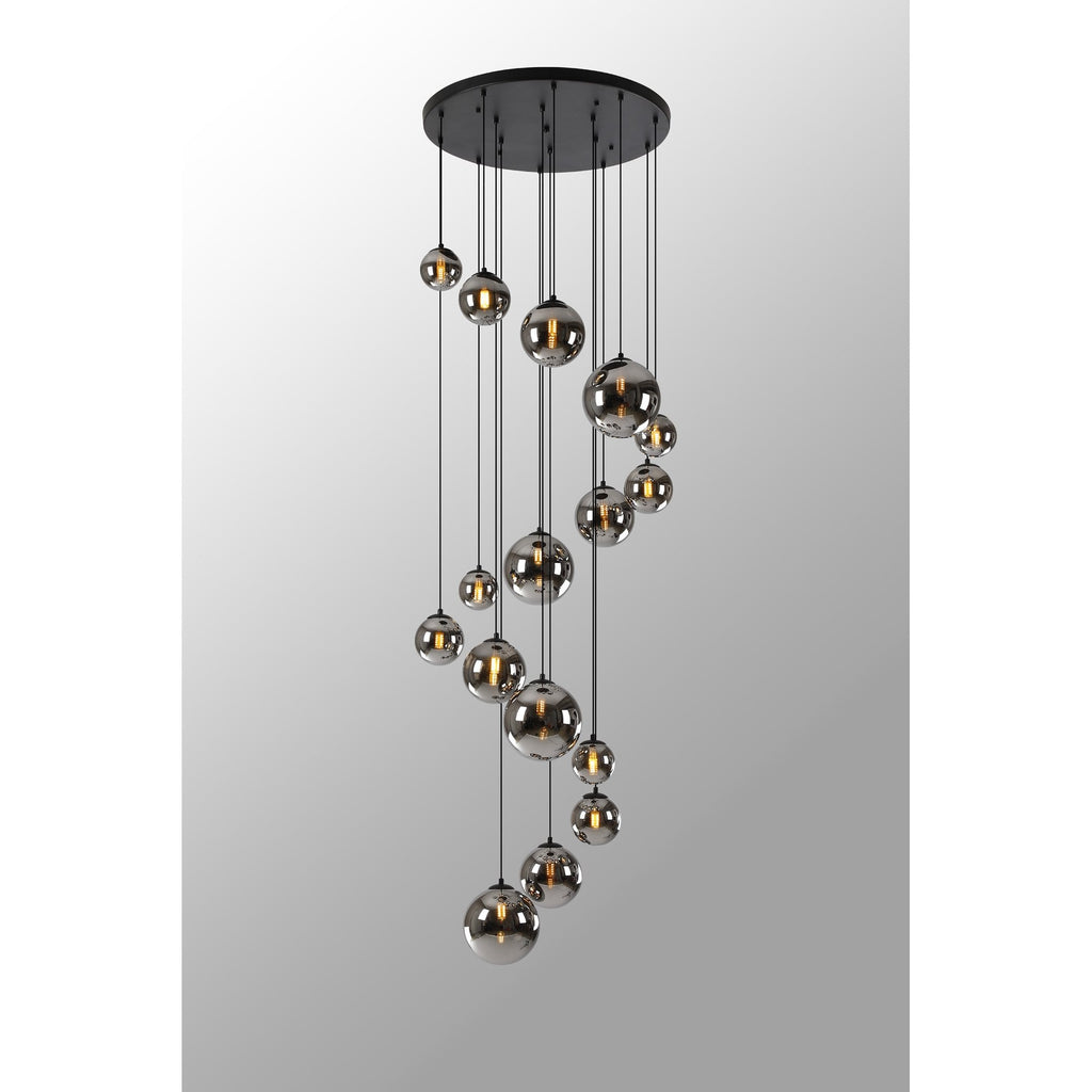 NL9043/CH9 Prague 16 Light Pendant Satin Black Chrome Plated