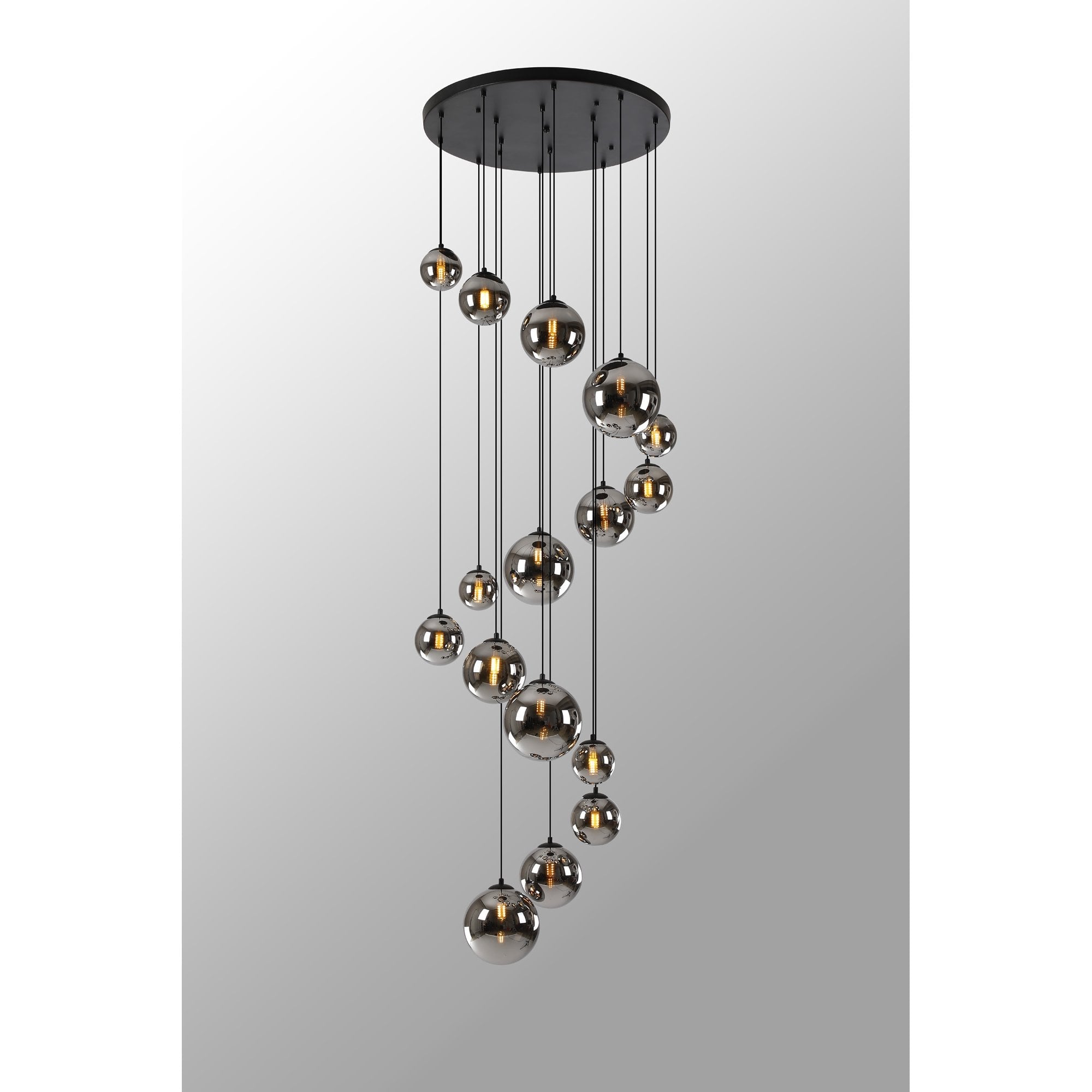 NL9043/CH9 Prague 16 Light Pendant Satin Black Chrome Plated