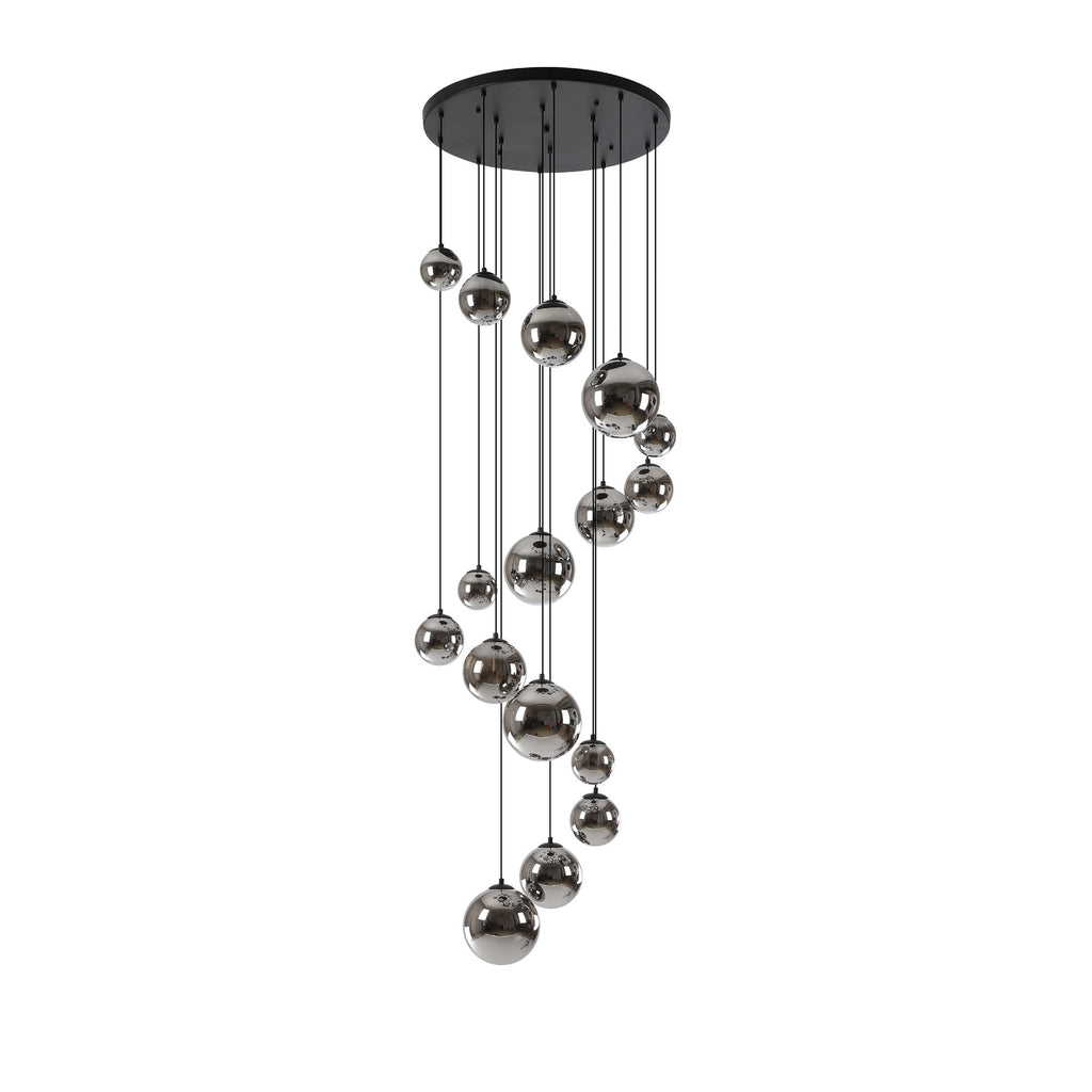 NL9043/CH9 Prague 16 Light Pendant Satin Black Chrome Plated