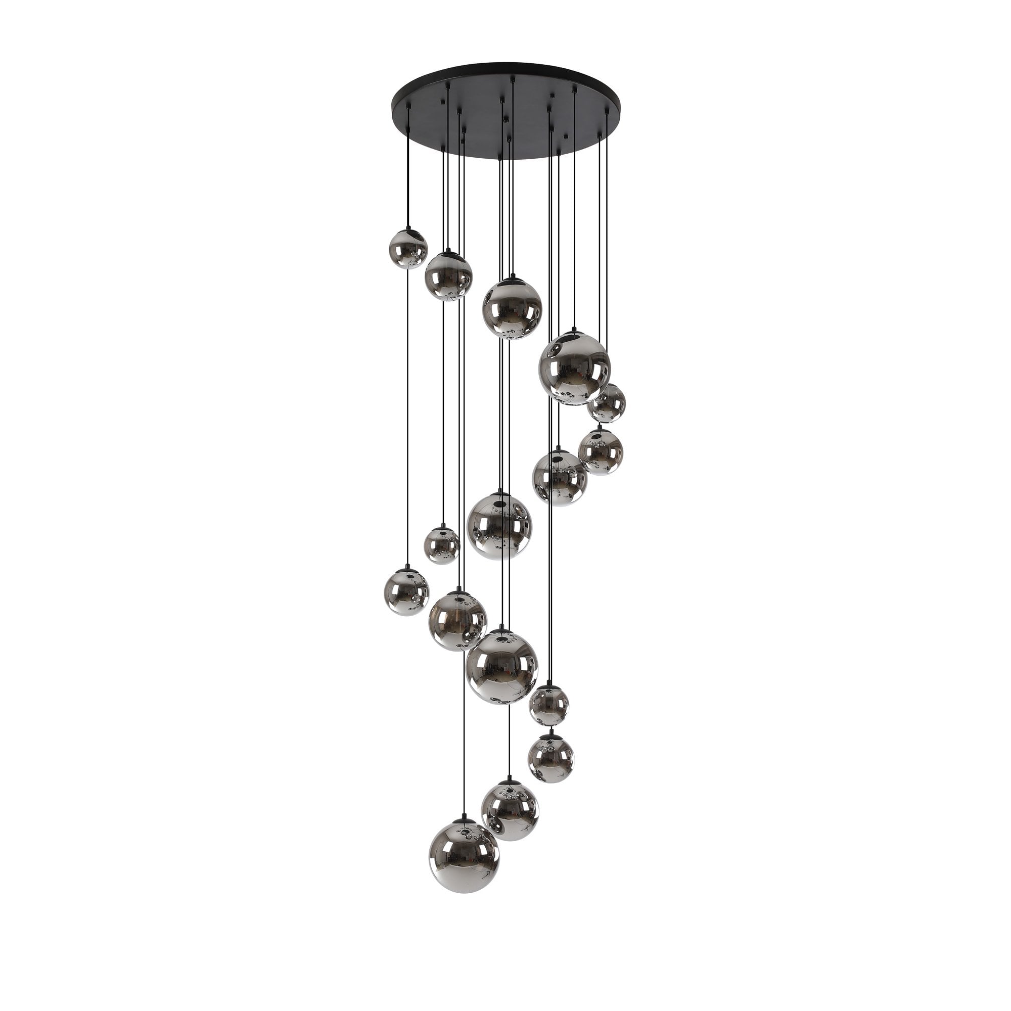 NL9043/CH9 Prague 16 Light Pendant Satin Black Chrome Plated