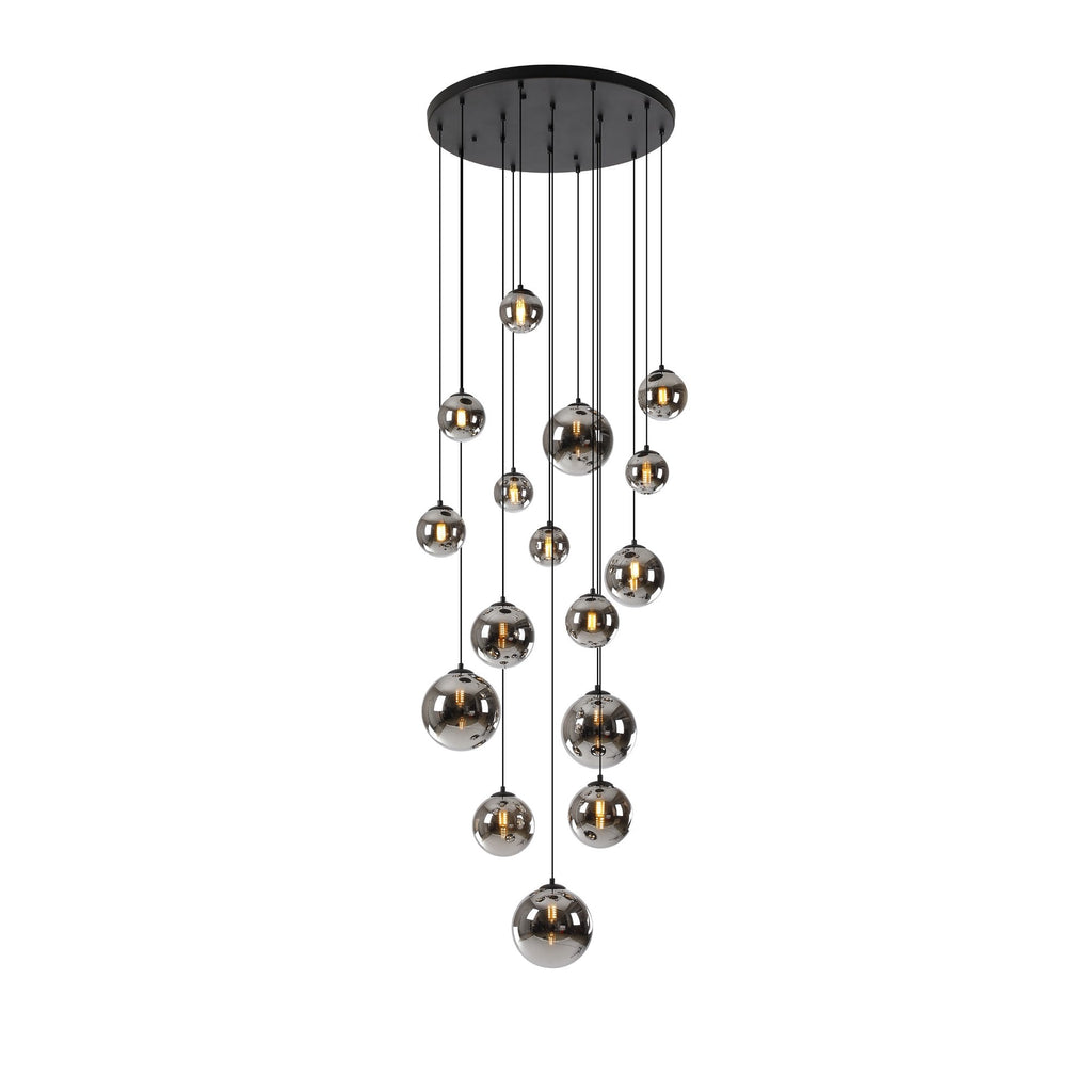 NL9043/CH9 Prague 16 Light Pendant Satin Black Chrome Plated