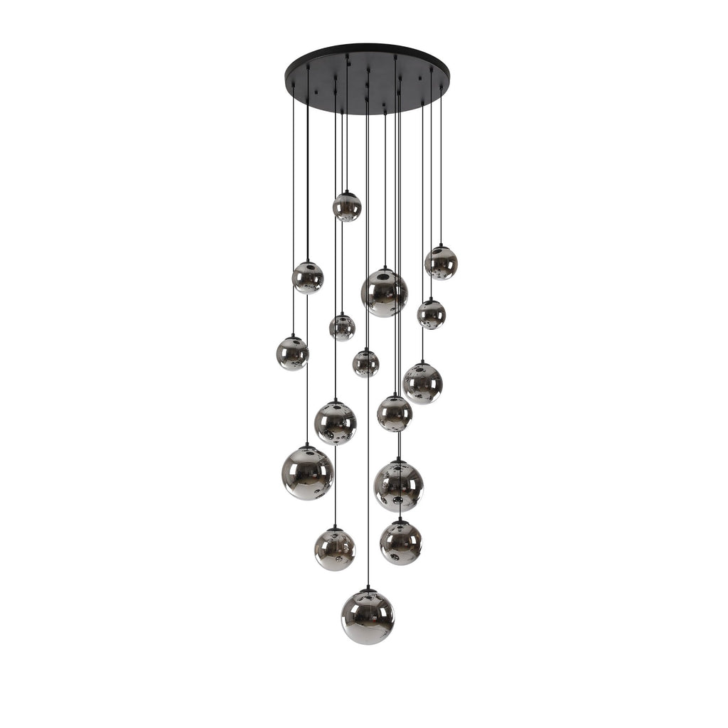NL9043/CH9 Prague 16 Light Pendant Satin Black Chrome Plated