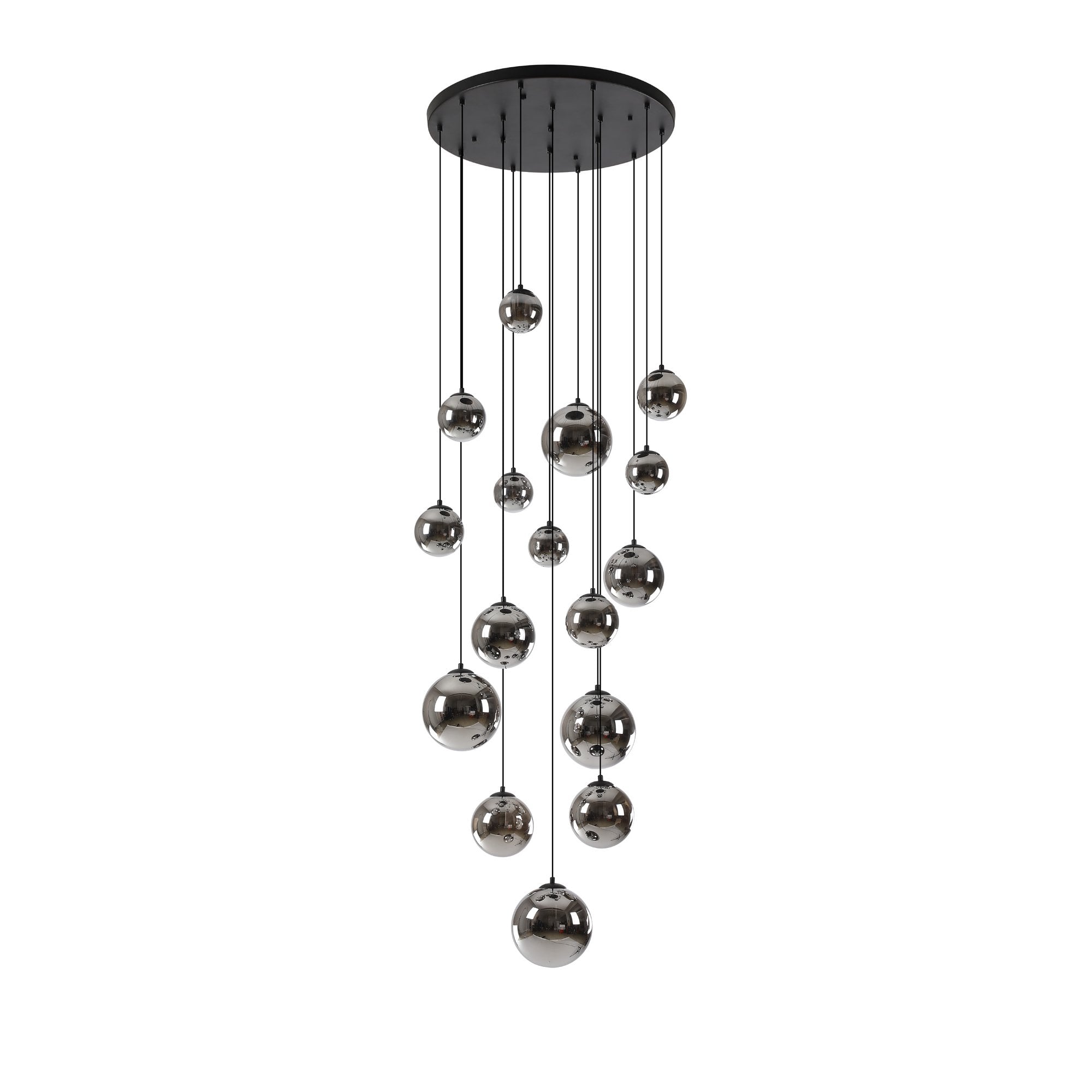 NL9043/CH9 Prague 16 Light Pendant Satin Black Chrome Plated