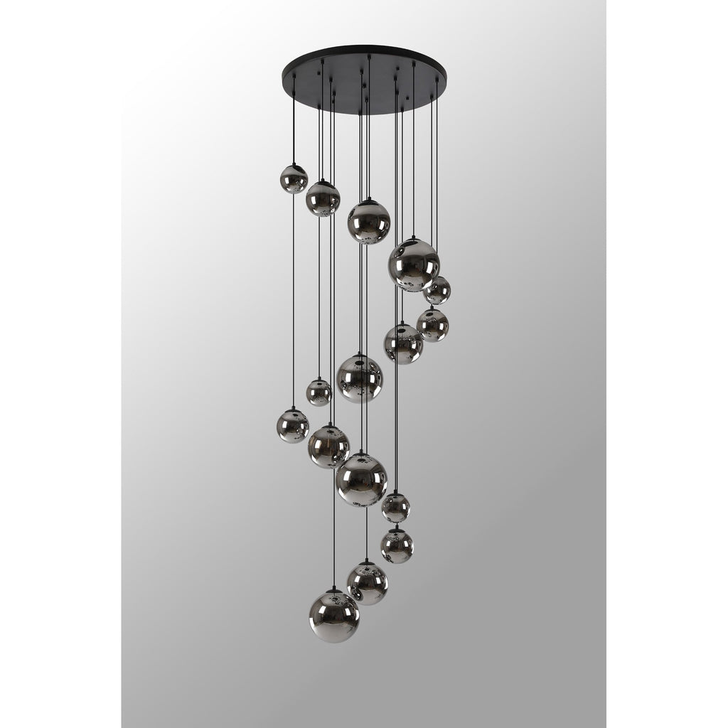 NL9043/CH9 Prague 16 Light Pendant Satin Black Chrome Plated