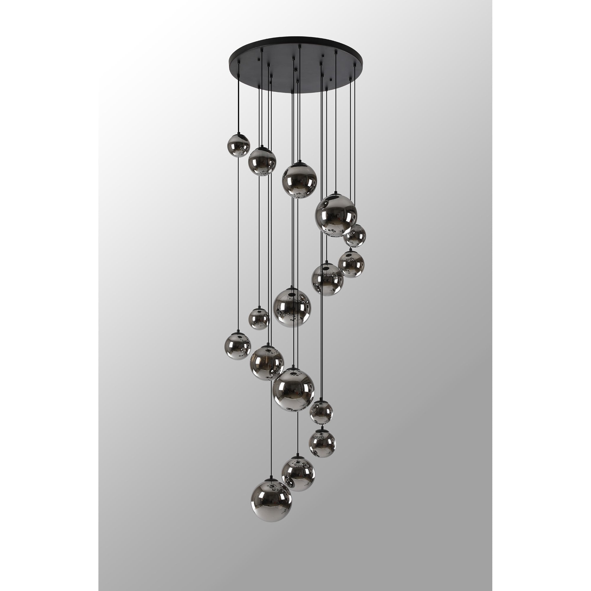 NL9043/CH9 Prague 16 Light Pendant Satin Black Chrome Plated
