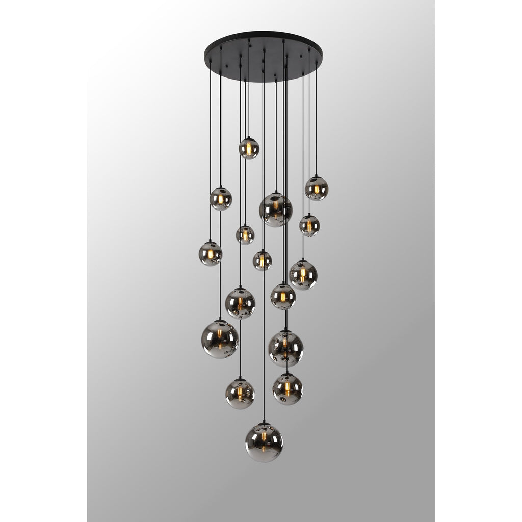 NL9043/CH9 Prague 16 Light Pendant Satin Black Chrome Plated