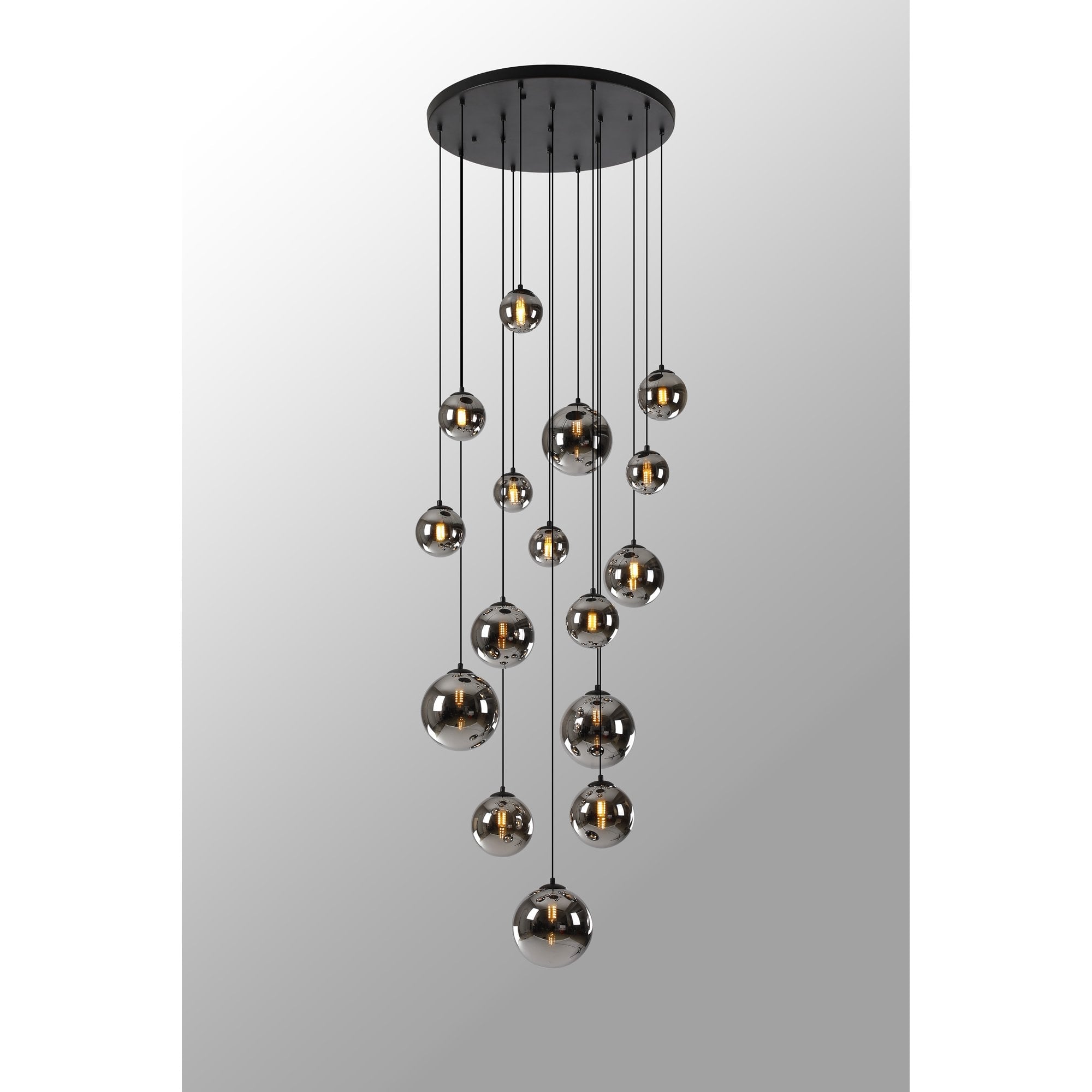 NL9043/CH9 Prague 16 Light Pendant Satin Black Chrome Plated