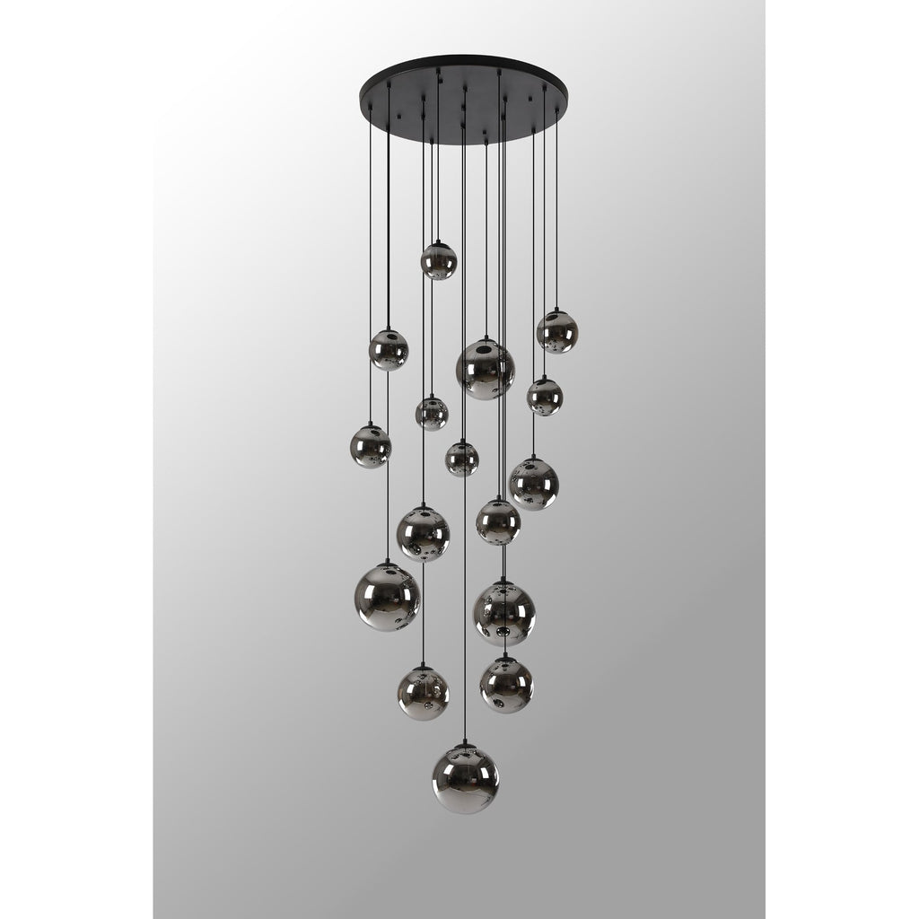 NL9043/CH9 Prague 16 Light Pendant Satin Black Chrome Plated
