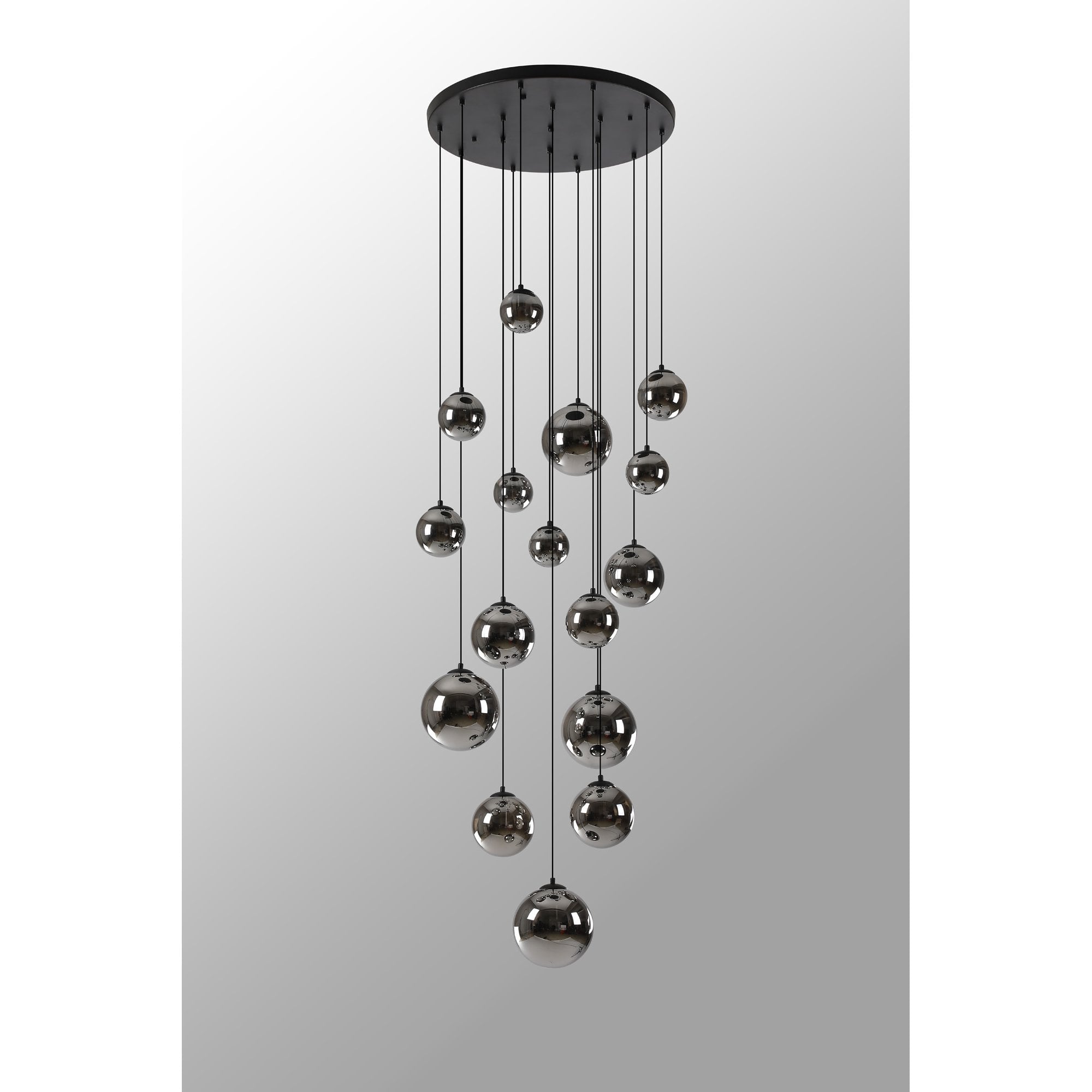 NL9043/CH9 Prague 16 Light Pendant Satin Black Chrome Plated