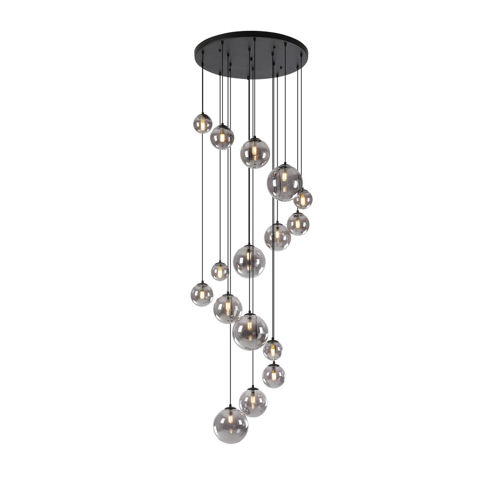 NL9043/SM9 Prague 16 Light Pendant Satin Black Smoke Plated