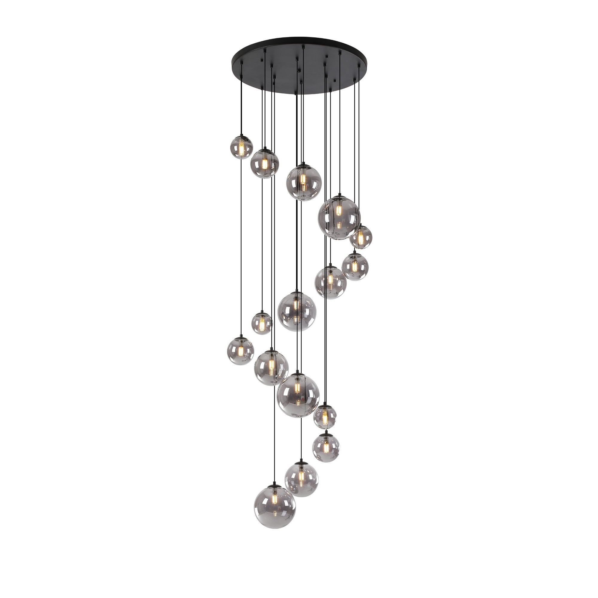 NL9043/SM9 Prague 16 Light Pendant Satin Black Smoke Plated