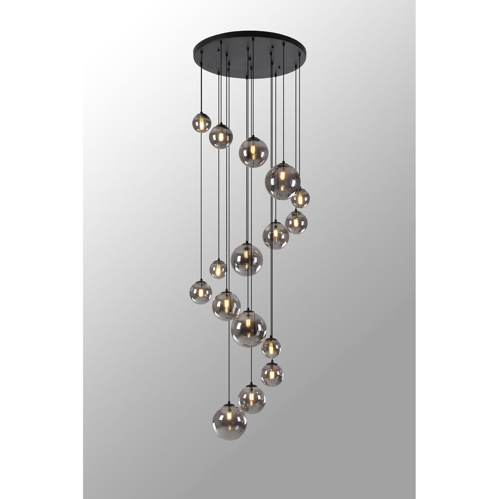 NL9043/SM9 Prague 16 Light Pendant Satin Black Smoke Plated